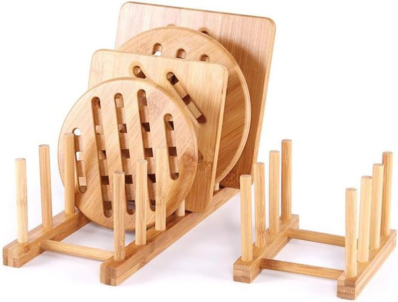 YWSHF Bamboo Wooden Dish Rack Dishes Drainboard Drying Drainer Storage Holder Stand Kitchen Cabinet Organizer for Dish/Plate/Bowl/Cup/Pot Lid/Book - Image 3
